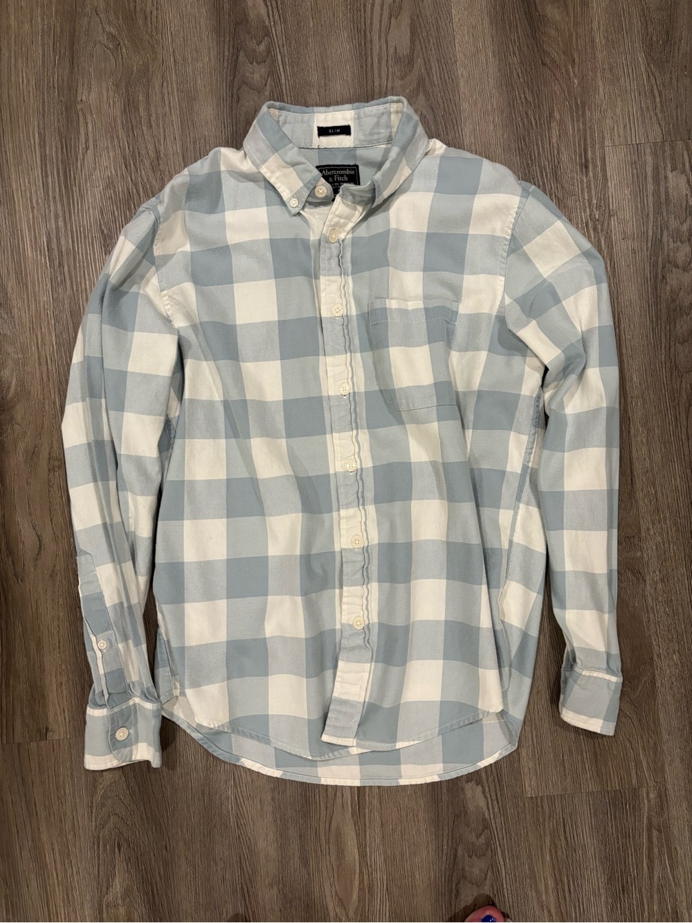 Abercrombie & Fitch Light Blue and White Check Button-Down Shirt